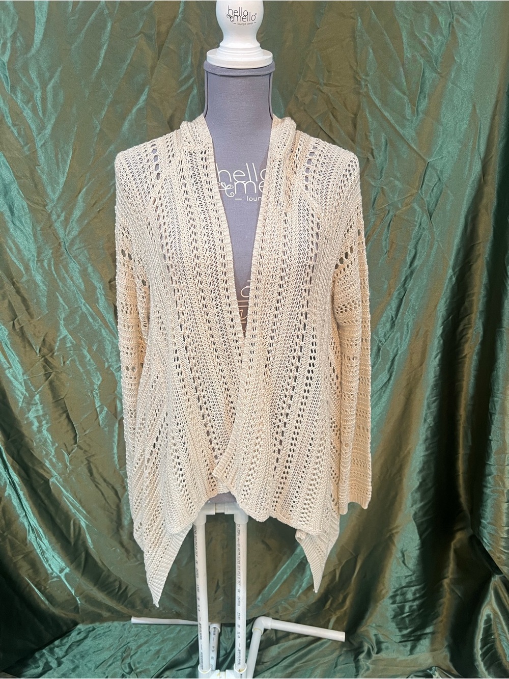 Open-Front Cream Crochet Knit Cardigan